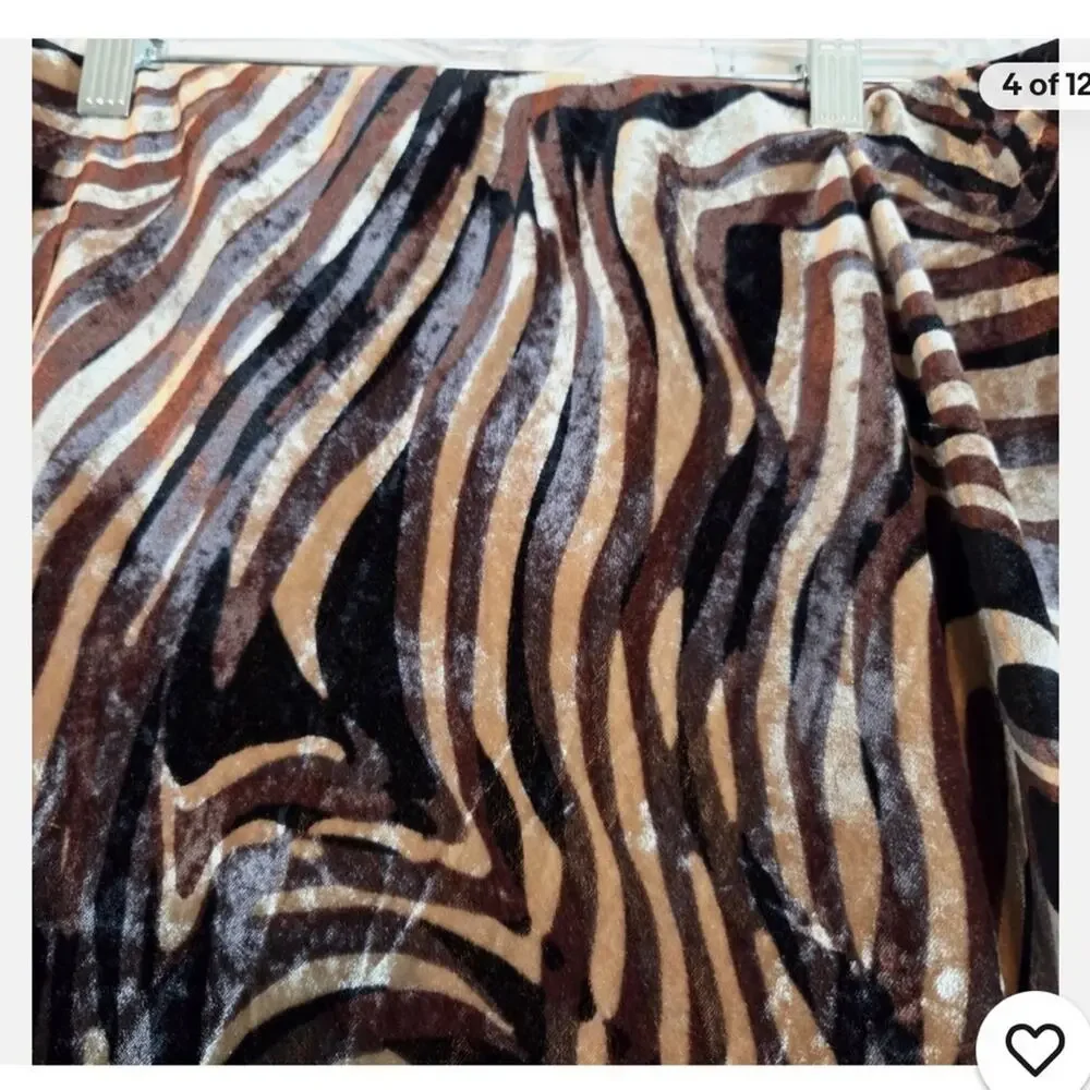 Anthropologie Brown Zebra Print Velvet Burnout Midi Skirt Size Large Y2K Trend